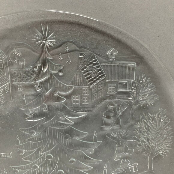 Clear Glass Decorative Chop Serving Platter Plate Christmas Tree Snowman Holiday - Picture 5 of 7